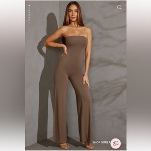 Oh Polly AALIYAH Bandeau Wide Leg Jumpsuit in Taupe